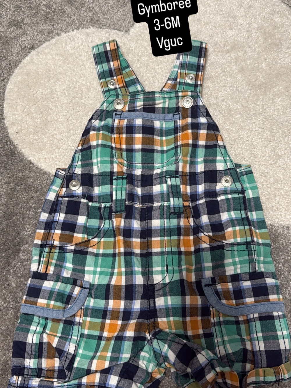 Gymboree Green Navy Orange Plaid Overalls